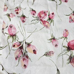 Vintage 2003 Liz Claiborne Table Runner 90x14 Floral Rose Jacquard Damask White